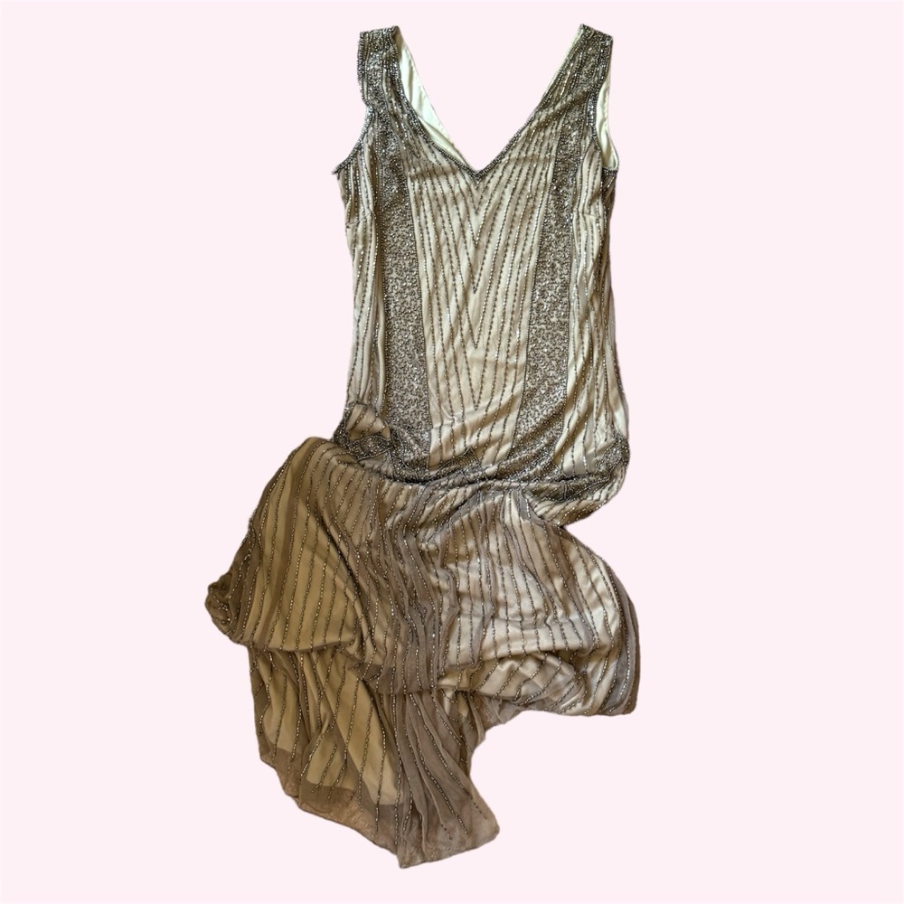 Brown tan beaded floor length maxi dress